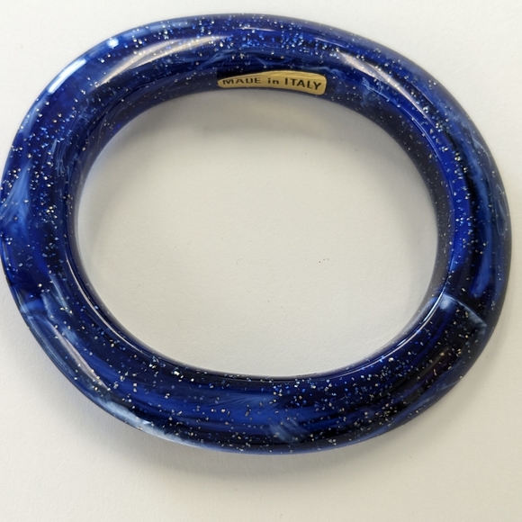 VTG NOS OVAL ITALIAN MARBLED GLITTER LUCITE BANGLE - Picture 9 of 11